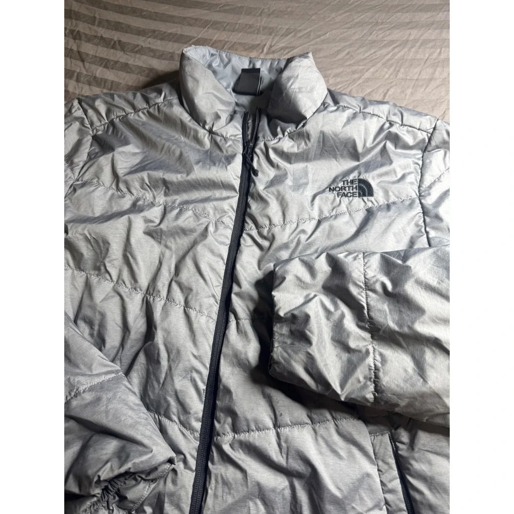The North‎ Face Mens XL Silver Grey Quilted Puffer Jacket Full Zip Insulated
